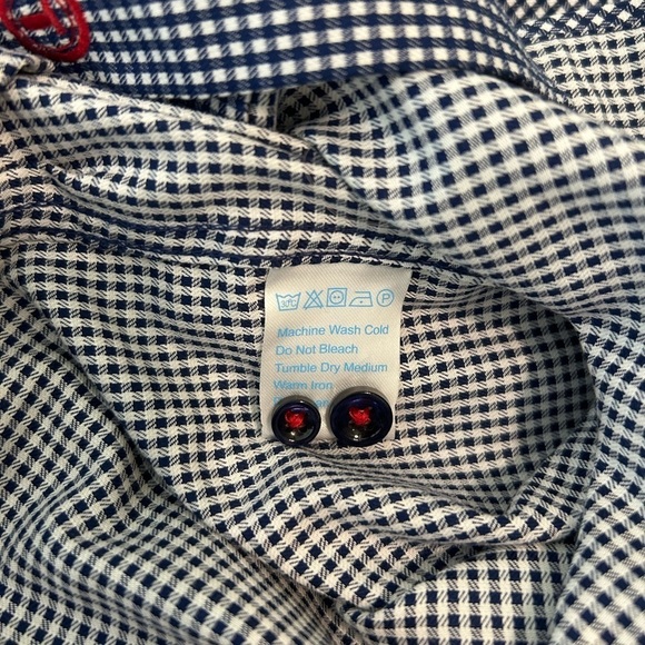 Twillory SafeCotton Navy/White Gingham Button Down Long Sleeve 17 34/35 Tailored - Picture 13 of 16